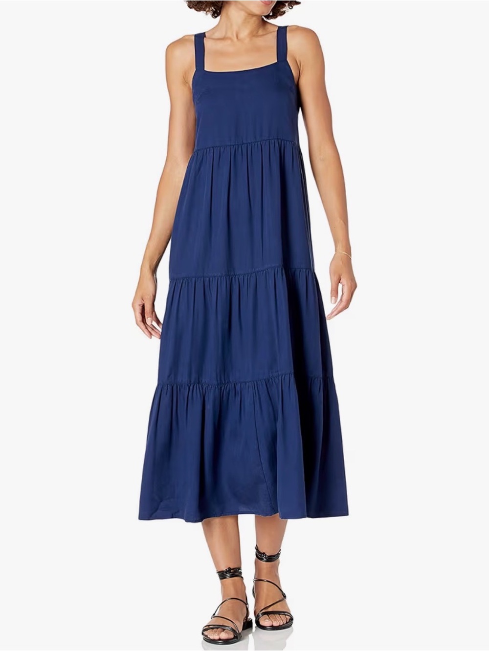 The Drop Britt Maxi Dress Large Navy Tiered Boho Resort Sundress